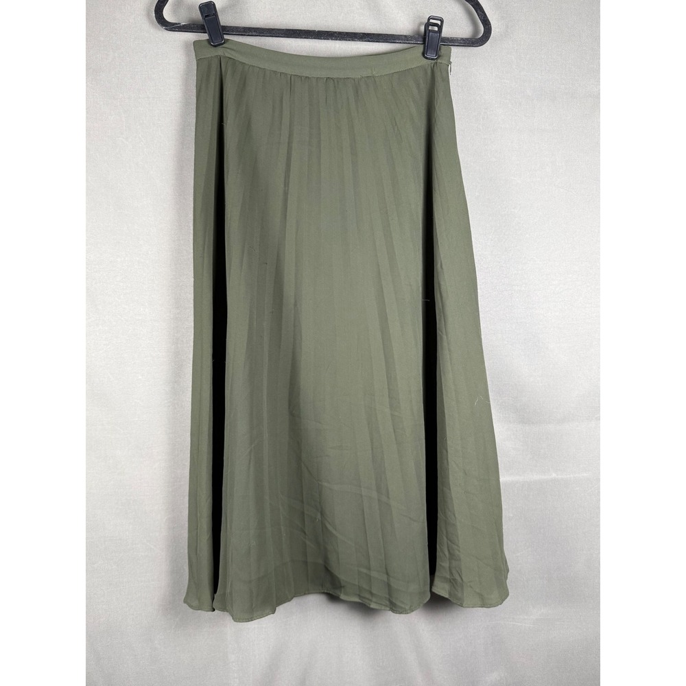 Tahari Pleated Skirt Womens Small Olive Green Midi Side Zip